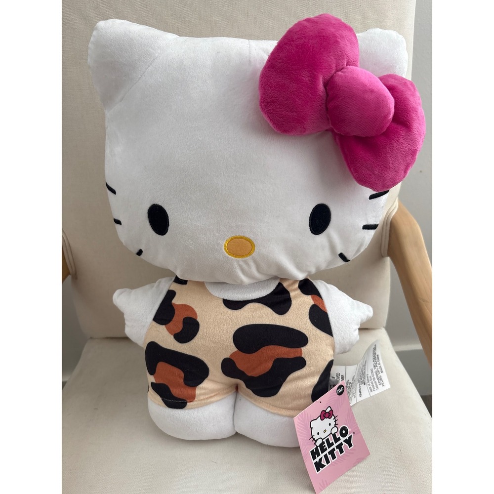 Sanrio Hello Kitty Plush Pillow Leopard Print Outfit Pink Bow 16 Inch NWT